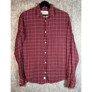 Frank & Eileen Mens Paul Medium Burgundy Plaid Long Sleeve Cotton Button Up